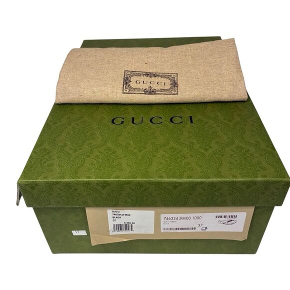 Gucci Rubber Chevron Logo Platform Thong Sandals Black Size 37 Box & Dust Bag - Picture 3 of 13